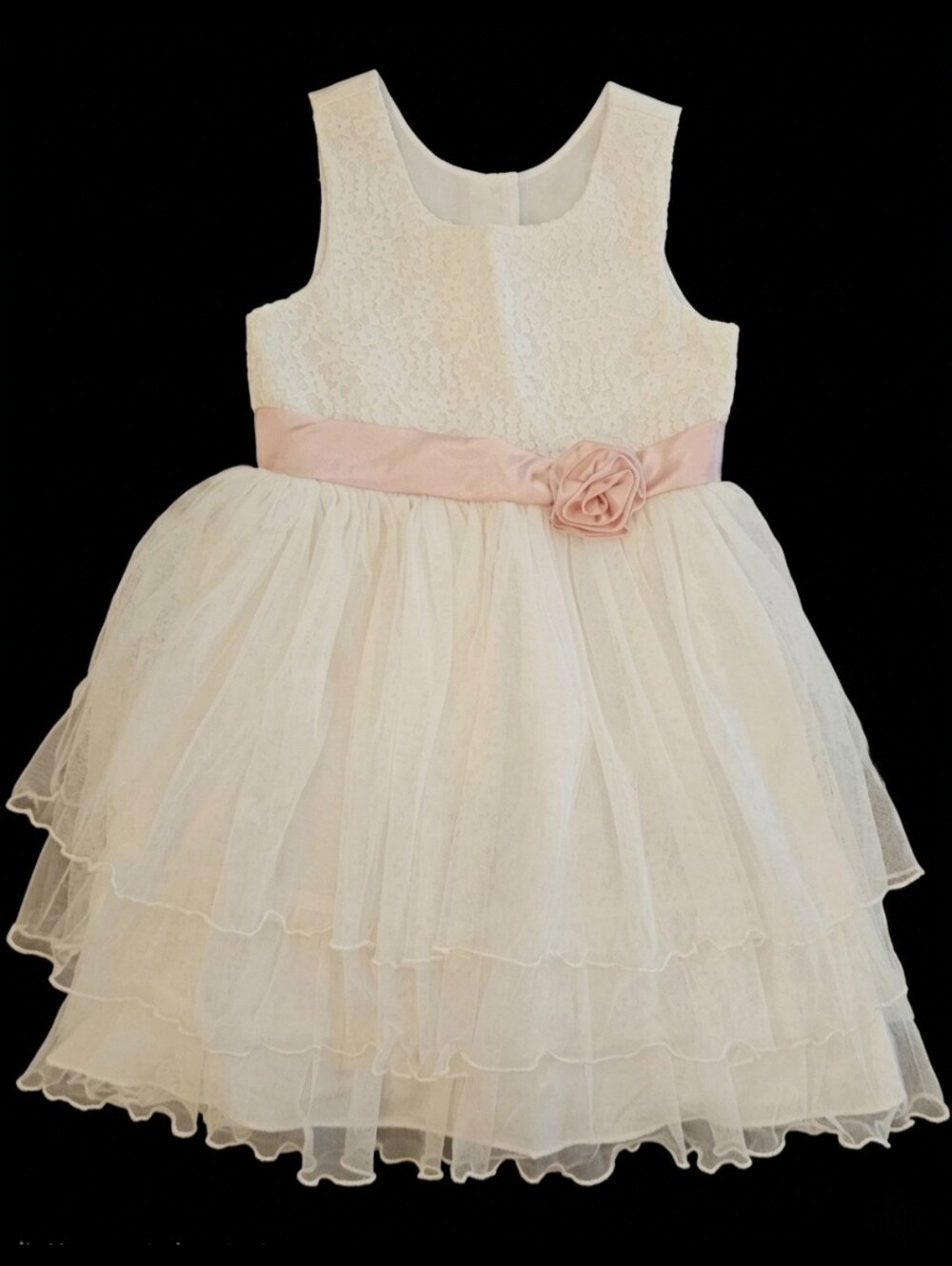 Jona Michelle Lace Sleeveless White Pink Formal Dress Wedding Flower Girl Sz 6